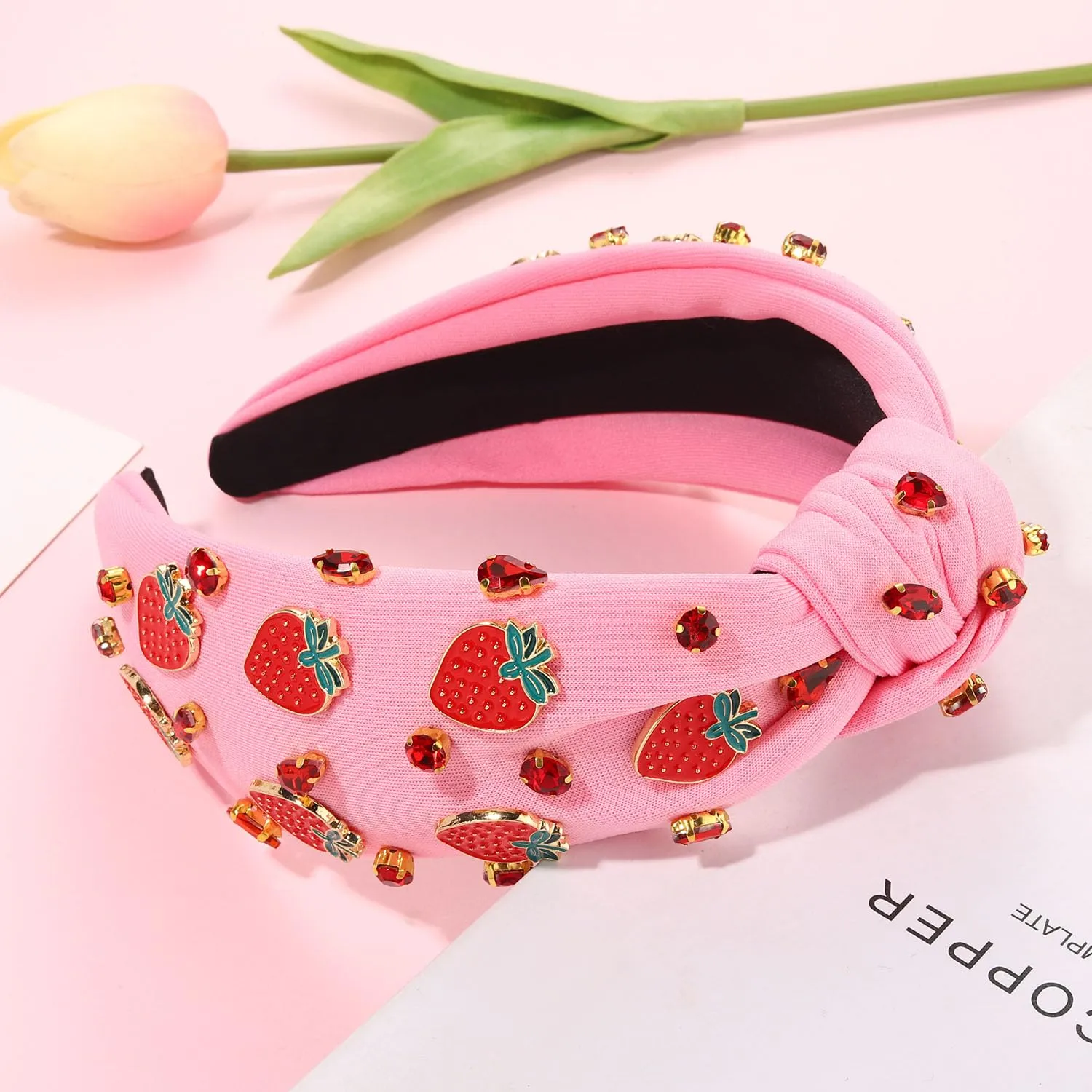 Strawberry Headband for Women, Fruit A-Pink, Hair Accessory for Summer, Beach Vacation, Wedding, Party, One Size, 1 Count