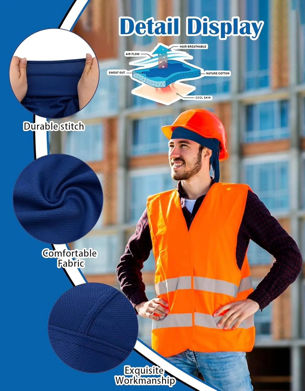 Sweat Wicking Doo Rag Cooling Dew Rag Helmet Liner Large Motorcycle Do Rags Head Wrap Bandana Skull Caps for Men and Women