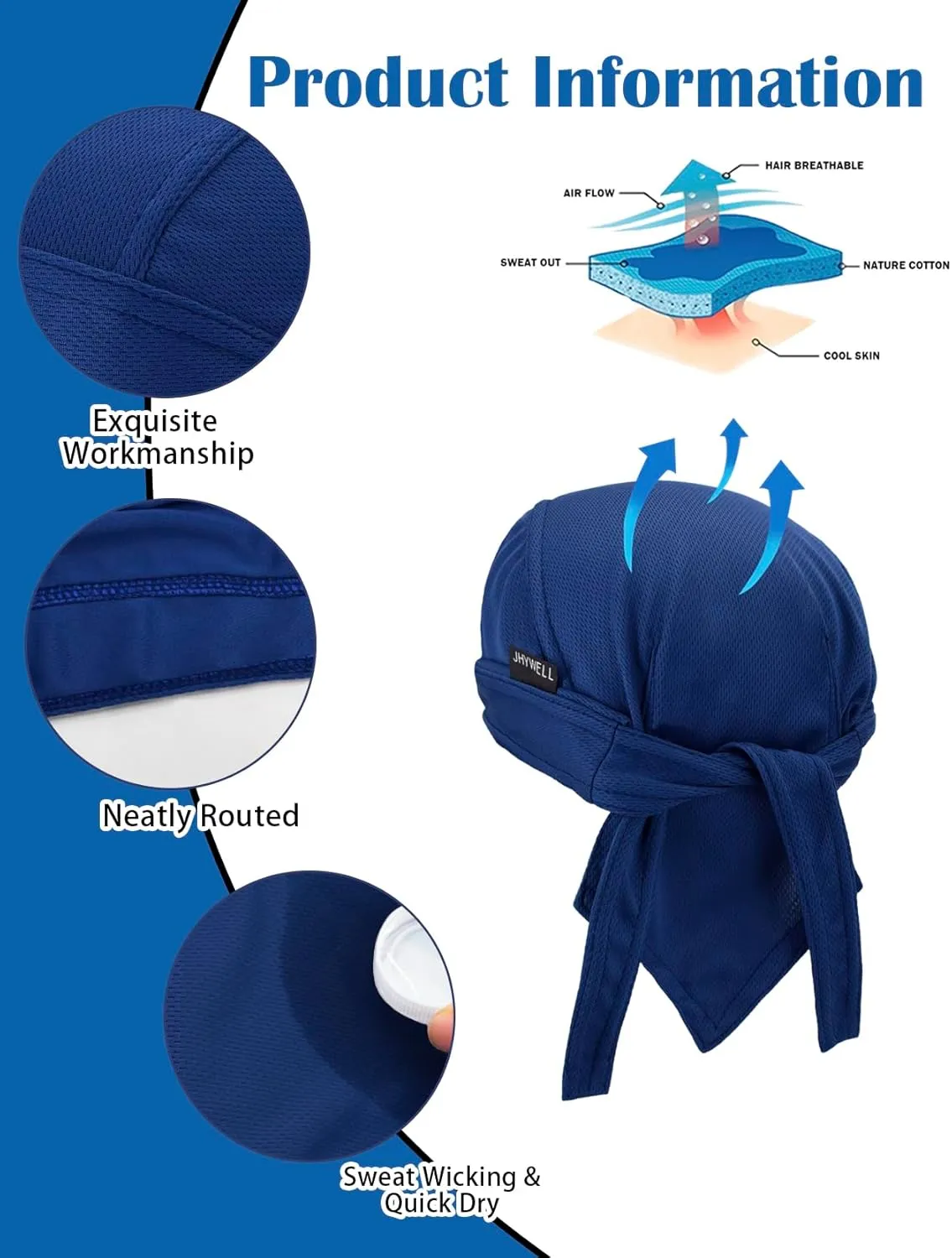 Sweat Wicking Doo Rag Cooling Dew Rag Helmet Liner Large Motorcycle Do Rags Head Wrap Bandana Skull Caps for Men and Women