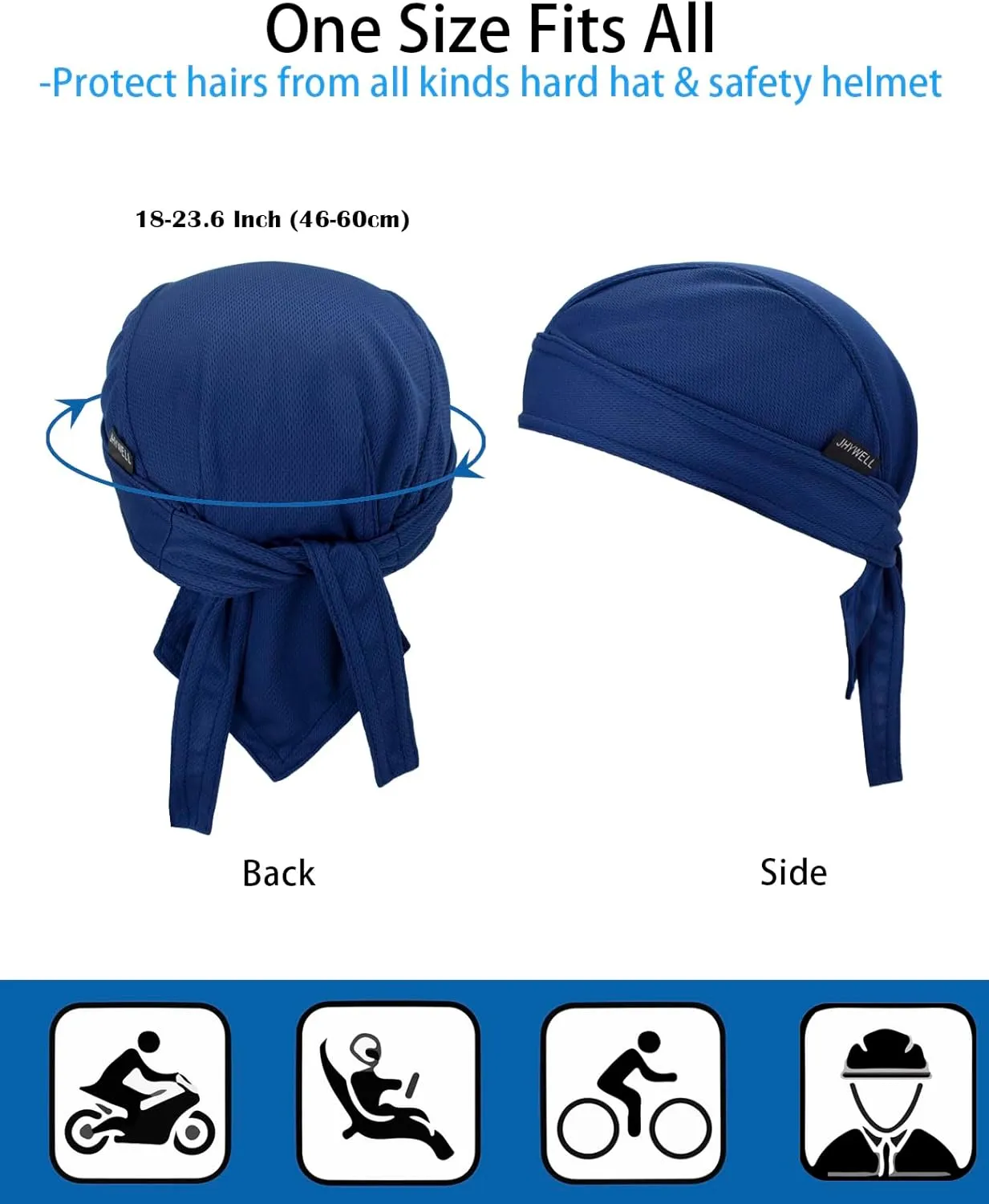 Sweat Wicking Doo Rag Cooling Dew Rag Helmet Liner Large Motorcycle Do Rags Head Wrap Bandana Skull Caps for Men and Women