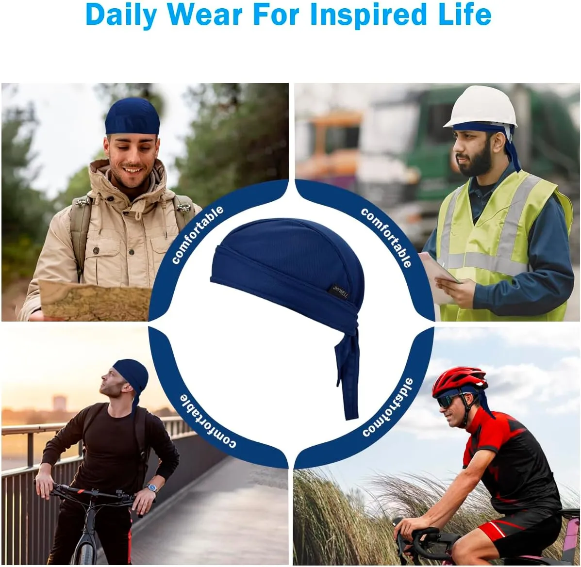 Sweat Wicking Doo Rag Cooling Dew Rag Helmet Liner Large Motorcycle Do Rags Head Wrap Bandana Skull Caps for Men and Women