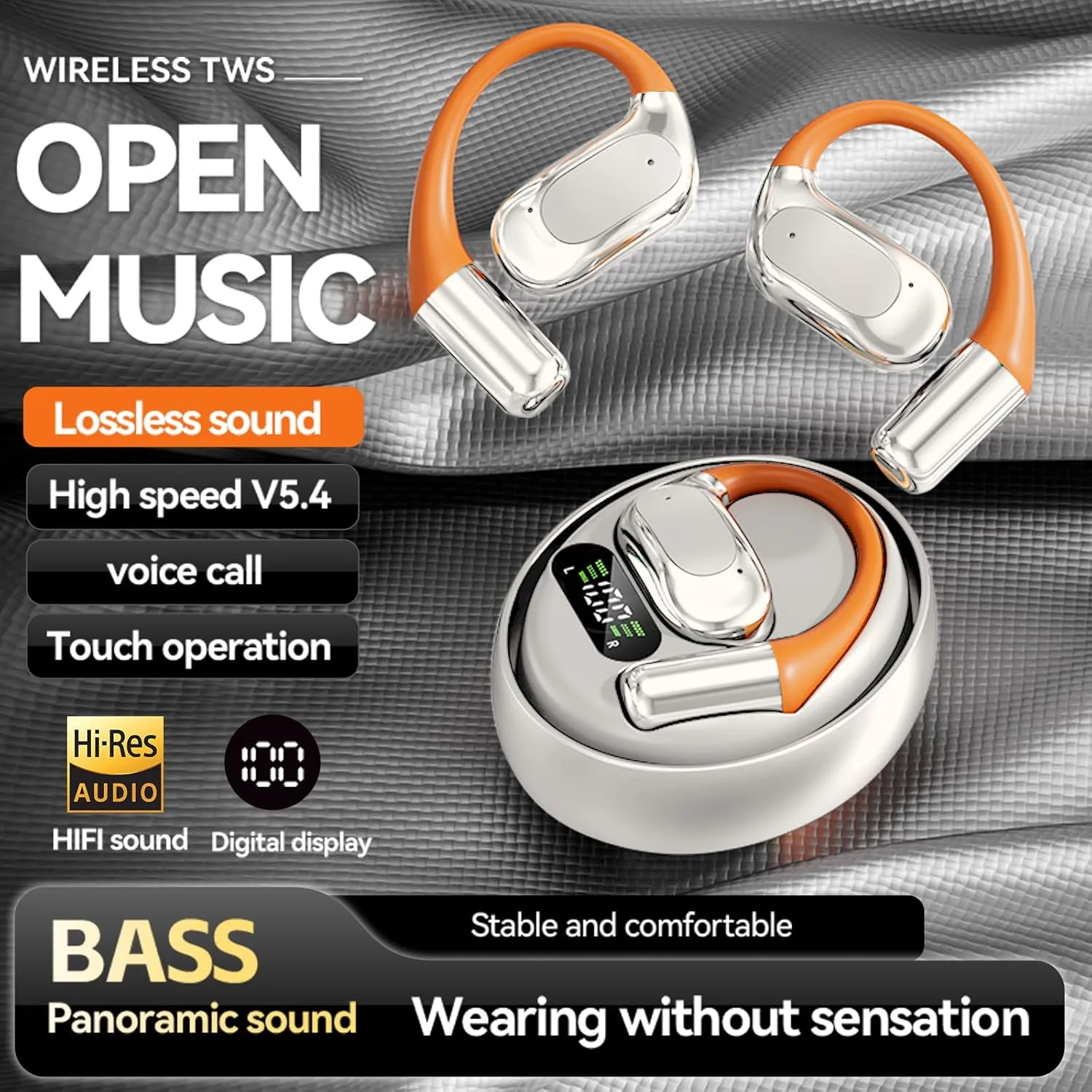 Translation Earbuds Real Time - 144 Language Ai Translator Earbuds, 3 in 1 Wireless Bluetooth Headphones Translator Device for iOS and Android, Simultaneous Wireless Bluetooth Translation, Silver