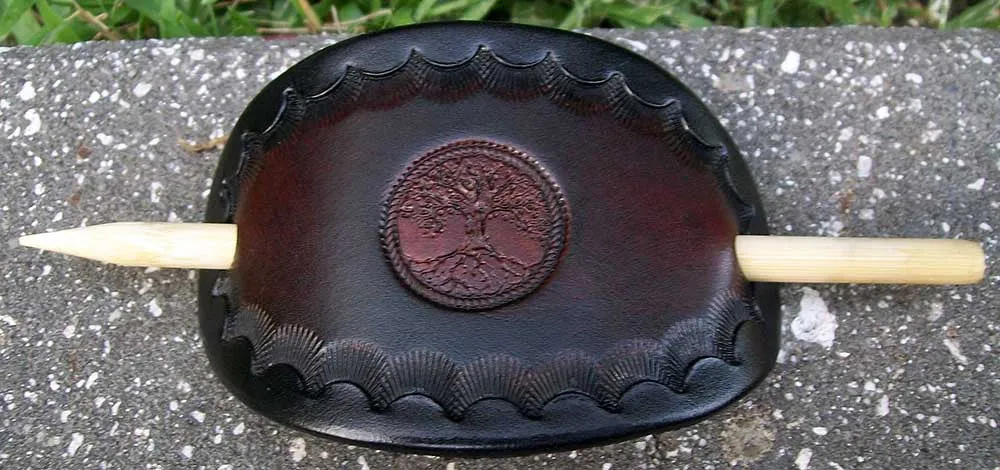 Tree of Life Handmade Leather Barrettes - Medium
