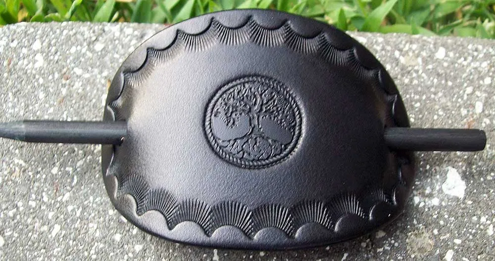 Tree of Life Handmade Leather Barrettes - Medium