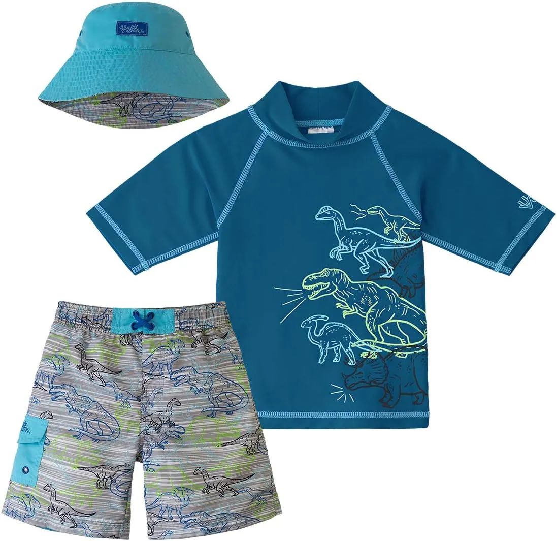 UV SKINZ Boys 3 Piece Sun and Swim Set with UPF 50  Sun Protection  Boys Swimsuit, Toddler Swim Suits