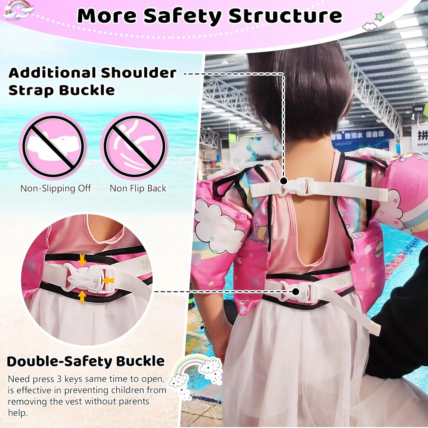 Vvinca Separable Toddler Swim Vest Fit 22-66 Lbs1-6 Years|2025 Newest 3 in 1 Pool Float & Arm Bands Boys and Girls, Adjustable Sturdy Safety for Infant 1 2 3 4 5 6 Year