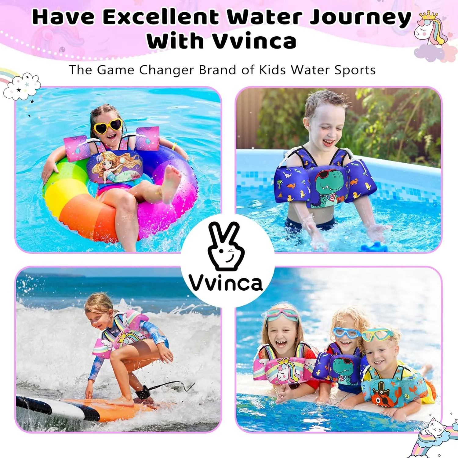 Vvinca Separable Toddler Swim Vest Fit 22-66 Lbs1-6 Years|2025 Newest 3 in 1 Pool Float & Arm Bands Boys and Girls, Adjustable Sturdy Safety for Infant 1 2 3 4 5 6 Year