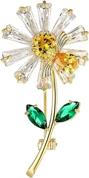 WCRAZYE Sunflower Flower Brooch Pin for Women Girls Elegant Enamel Crystal Rhinestone Yellow Flower Plant Brooch Pin, Charm Sun Flower Coat Brooch for Mom Christmas Valentine's Day Jewelry Gifts