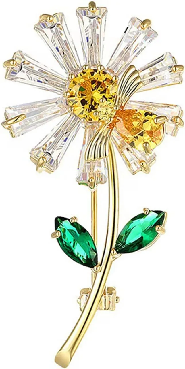 WCRAZYE Sunflower Flower Brooch Pin for Women Girls Elegant Enamel Crystal Rhinestone Yellow Flower Plant Brooch Pin, Charm Sun Flower Coat Brooch for Mom Christmas Valentine's Day Jewelry Gifts