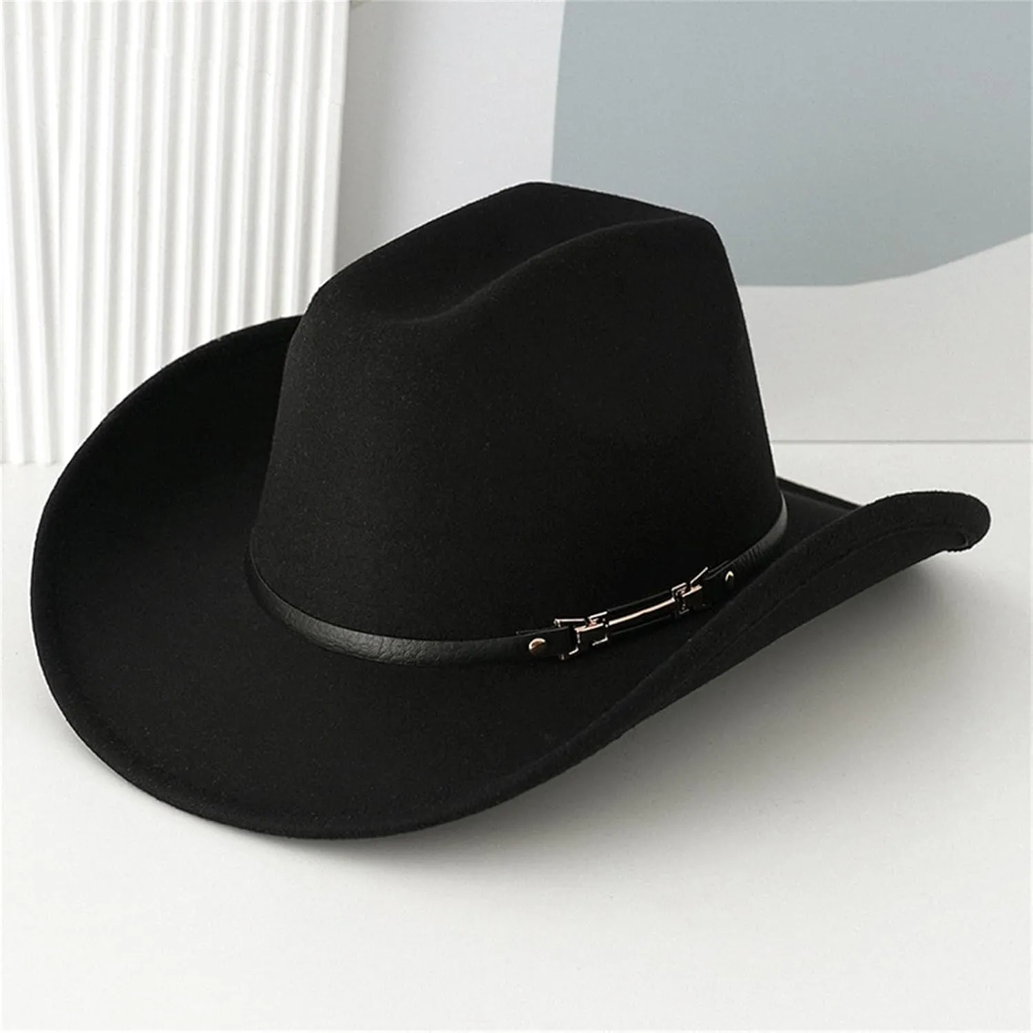 Women Men Western Cowboy Hat, Vintage Felt Cowgirl Hat Wide Brim Bowler Cap Adult Cowboy Hats