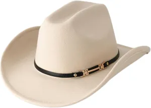 Women Men Western Cowboy Hat, Vintage Felt Cowgirl Hat Wide Brim Bowler Cap Adult Cowboy Hats