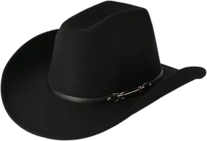 Women Men Western Cowboy Hat, Vintage Felt Cowgirl Hat Wide Brim Bowler Cap Adult Cowboy Hats
