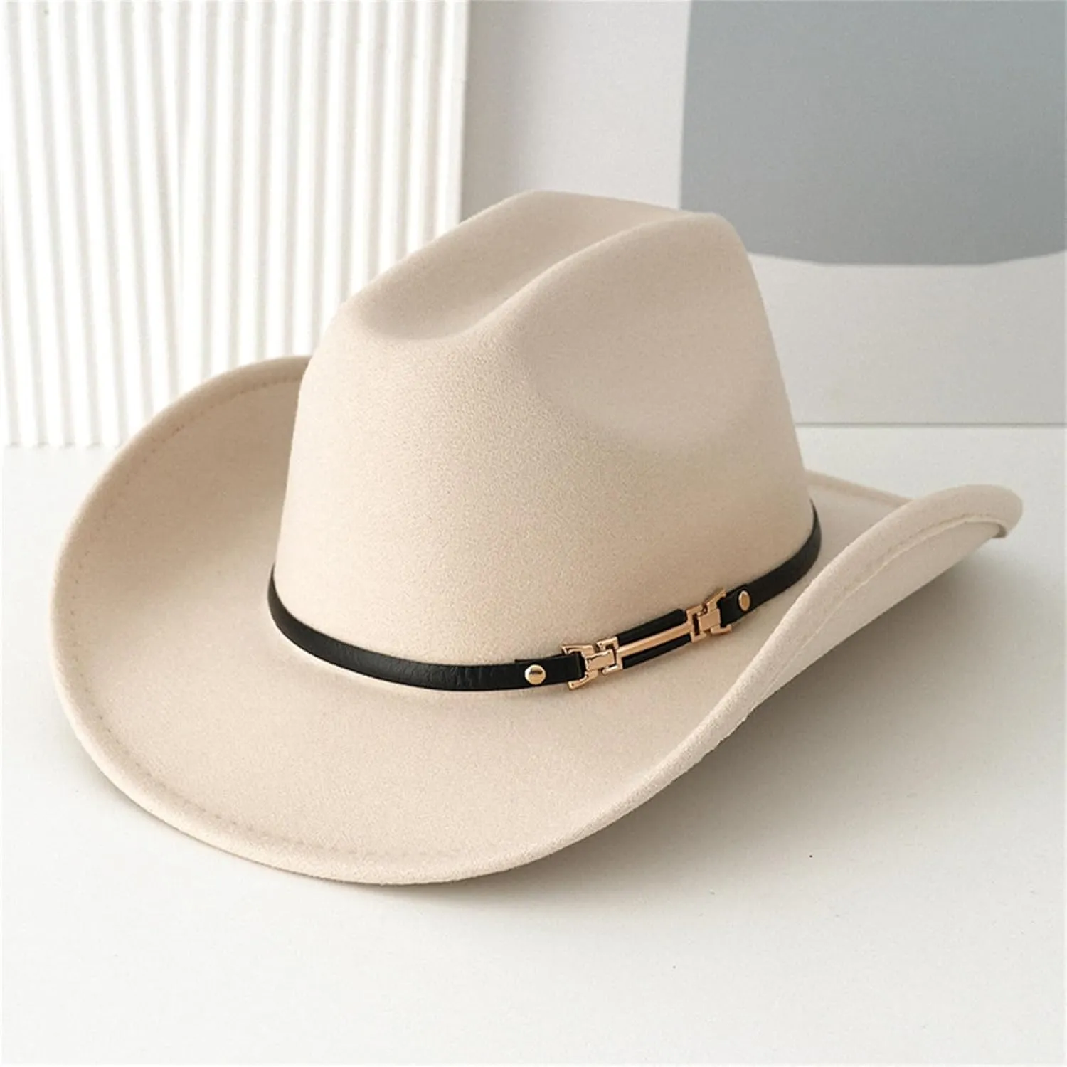 Women Men Western Cowboy Hat, Vintage Felt Cowgirl Hat Wide Brim Bowler Cap Adult Cowboy Hats
