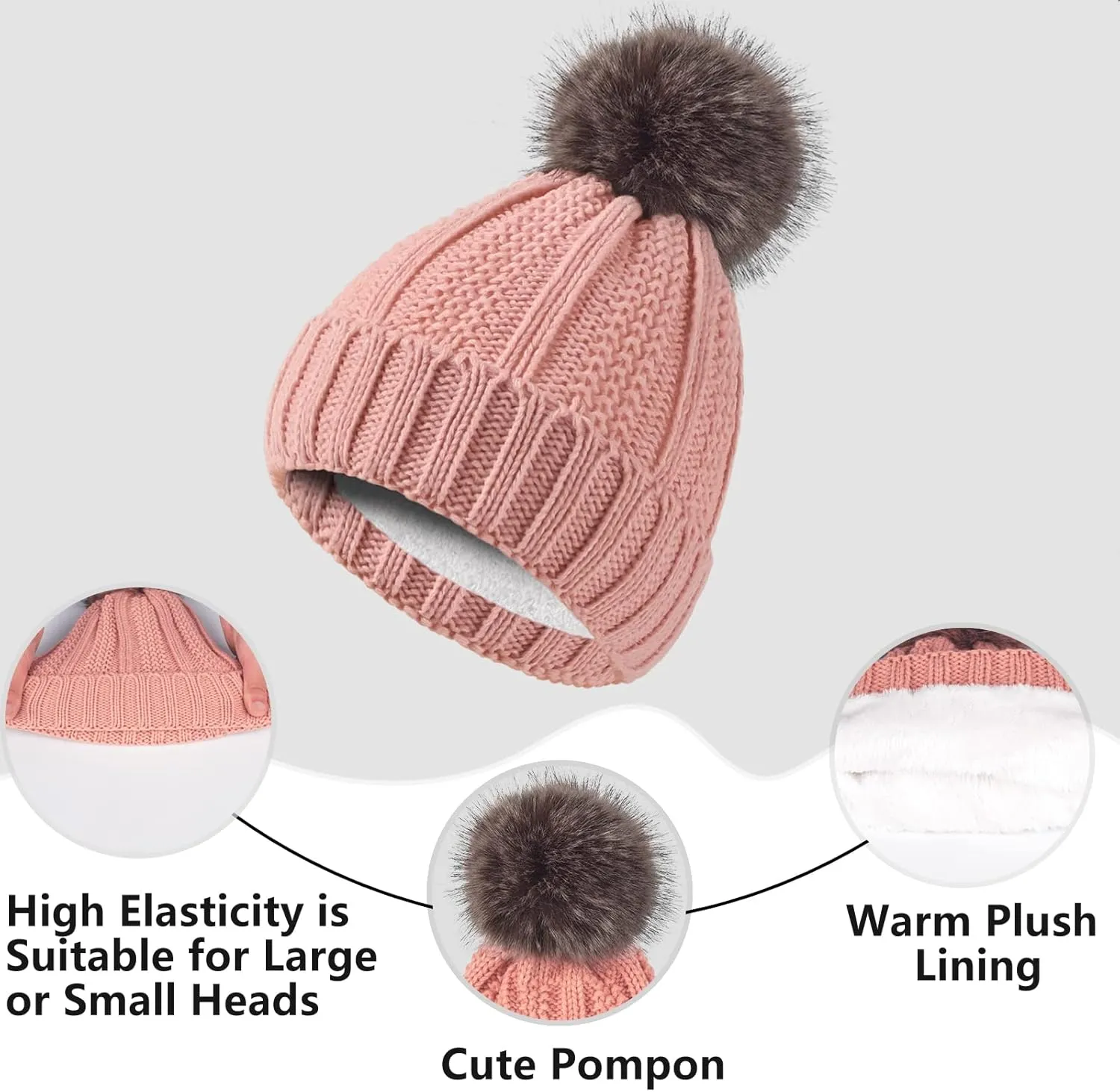 Women Winter Hat Gloves Scarf Set Beanie Warm Fleece Scarves Touchscreen Glove 3 in 1