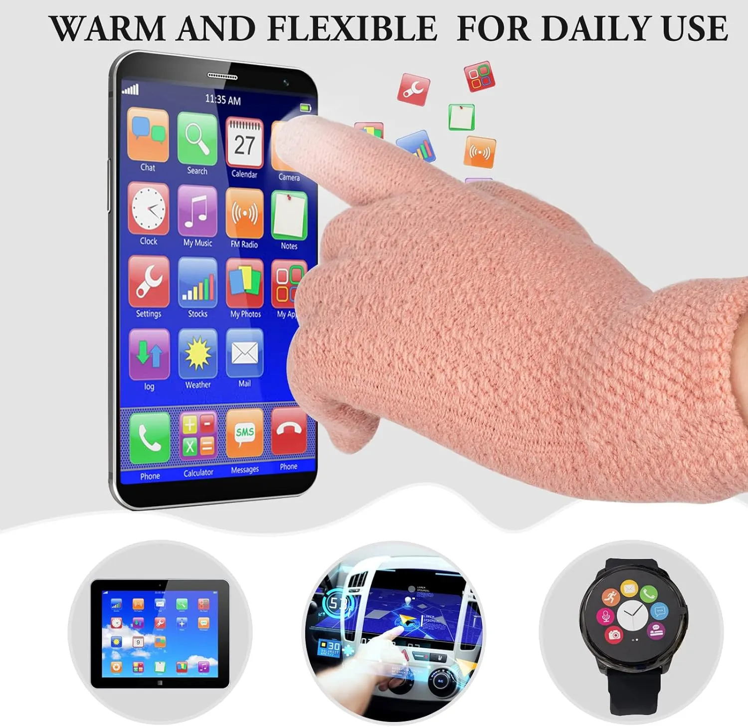 Women Winter Hat Gloves Scarf Set Beanie Warm Fleece Scarves Touchscreen Glove 3 in 1