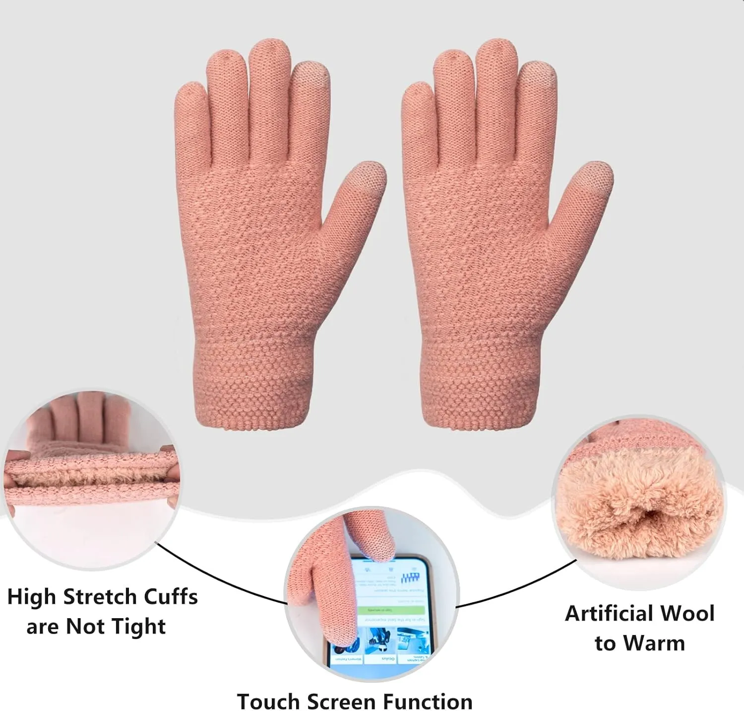 Women Winter Hat Gloves Scarf Set Beanie Warm Fleece Scarves Touchscreen Glove 3 in 1