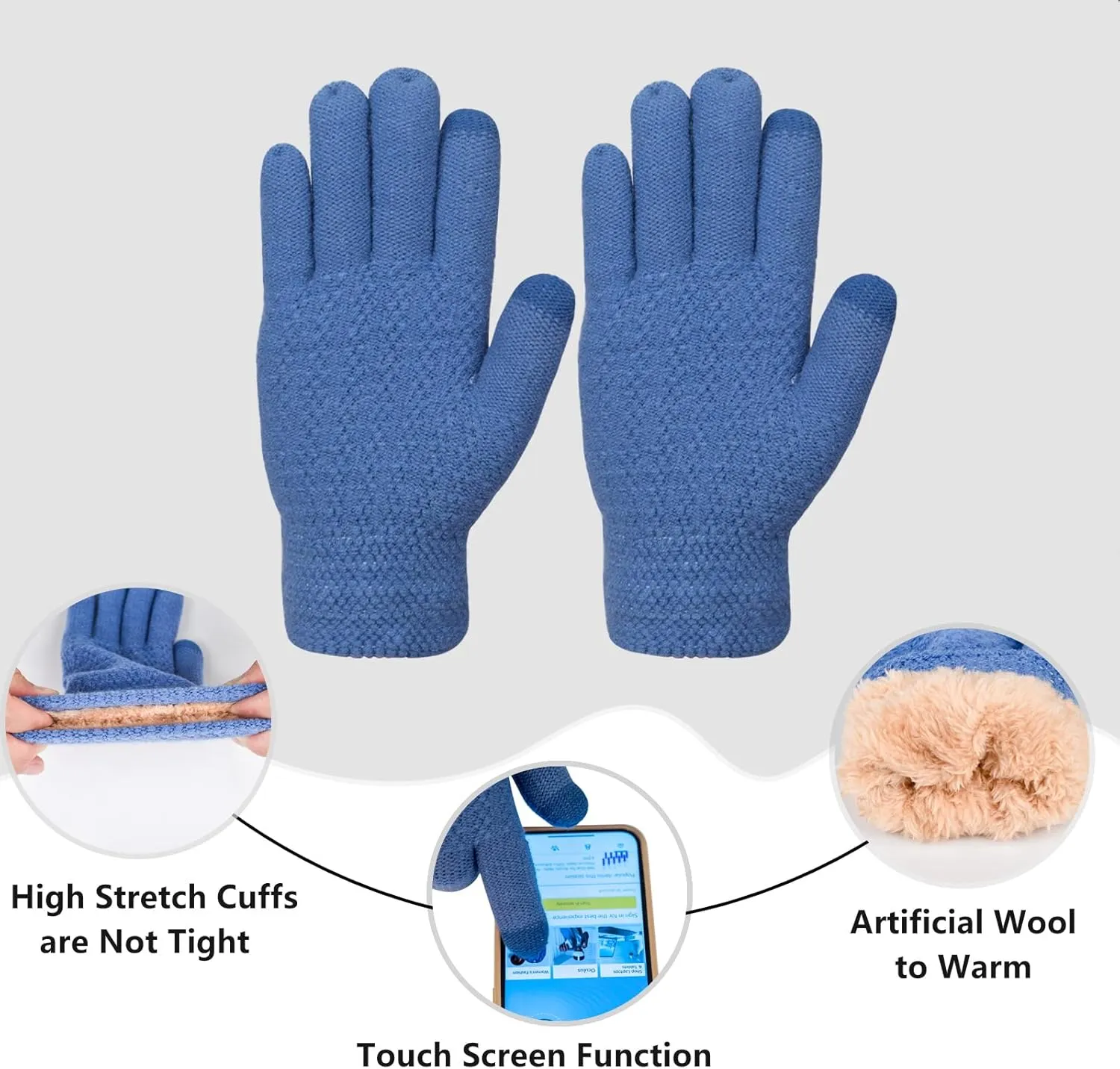 Women Winter Hat Gloves Scarf Set Beanie Warm Fleece Scarves Touchscreen Glove 3 in 1