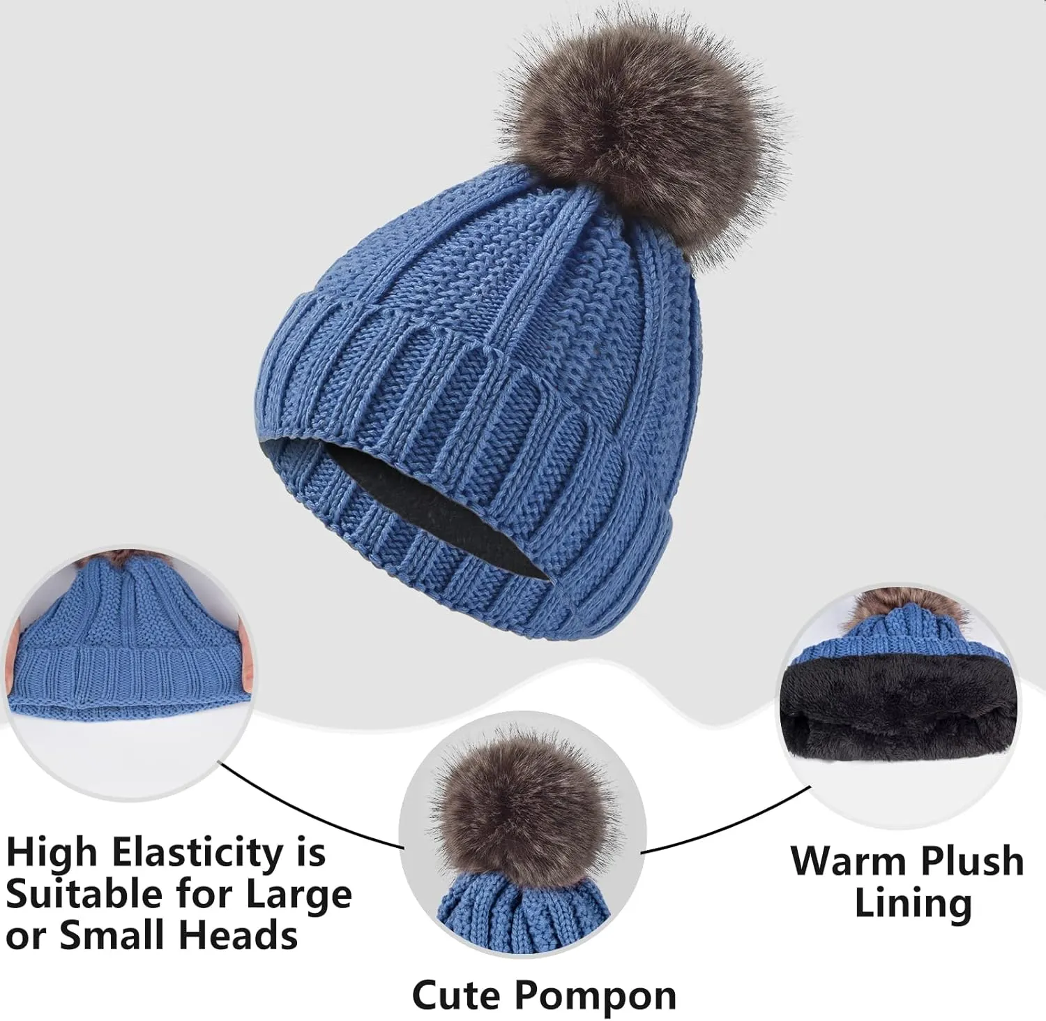 Women Winter Hat Gloves Scarf Set Beanie Warm Fleece Scarves Touchscreen Glove 3 in 1