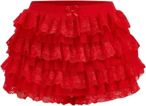 Women's Y2k Ruffle Shorts Lace Lolita Bloomers Elastic Waist Bow Front Shorts Micro Boyshorts
