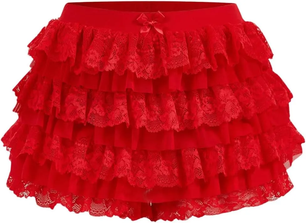 Women's Y2k Ruffle Shorts Lace Lolita Bloomers Elastic Waist Bow Front Shorts Micro Boyshorts