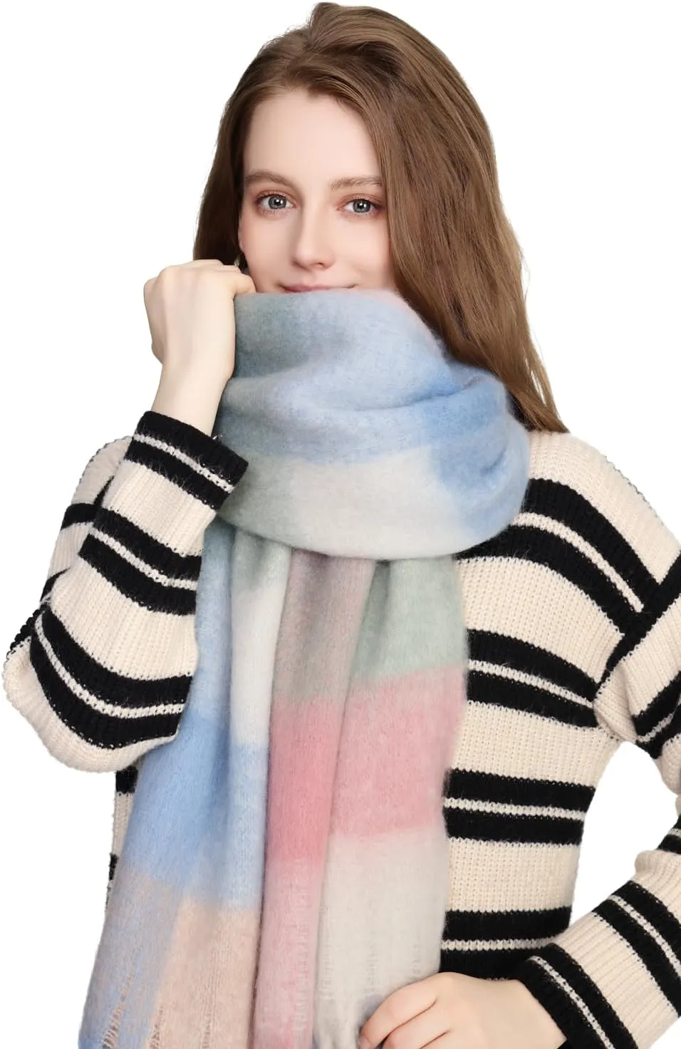 Yatemiole Women's Cashmere Big Coloured Checked Scarf Winter Warm Wrap Scarf