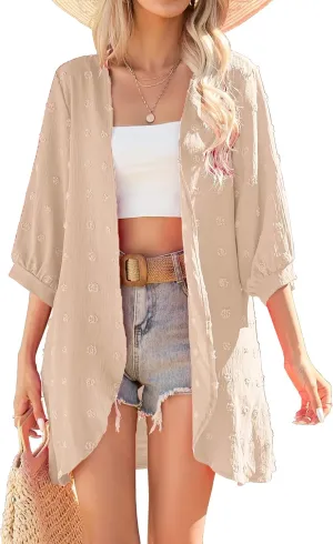 Yekaty Cardigan for Women 3/4 Sleeve Lightweight Summer Kimono Cardigan Loose Beach Cover Up 2025