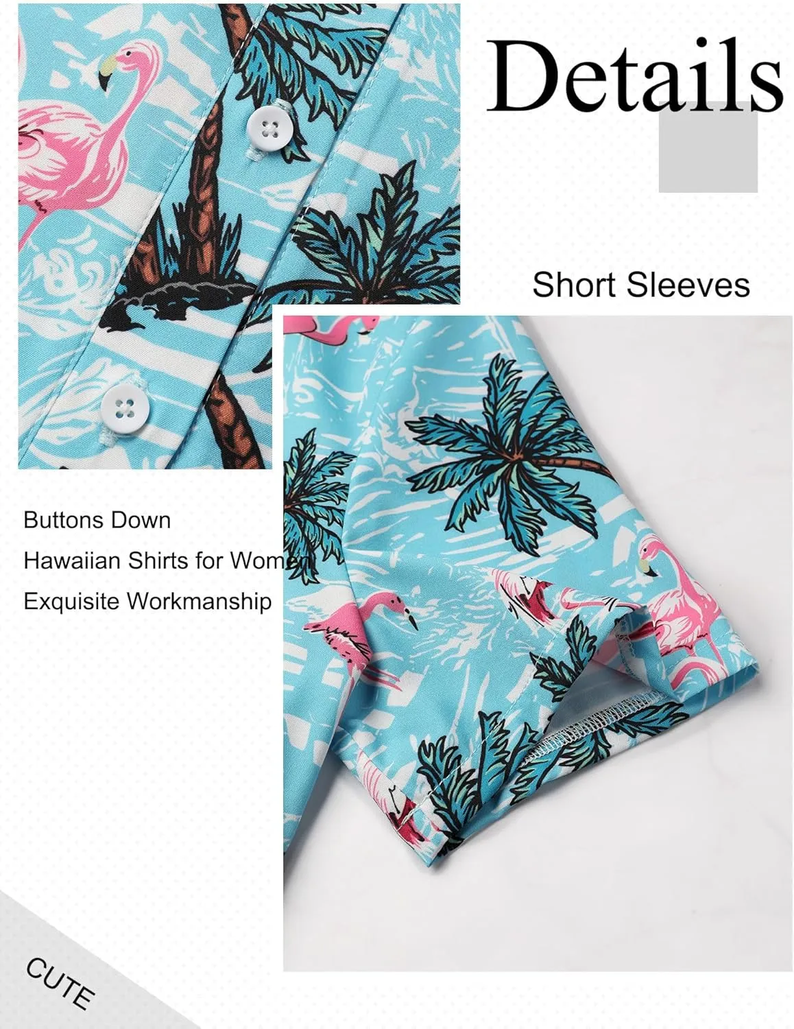 ZXZY Women Cute Hawaiian Shirt Lapel V Neck Short Sleeve Top Loose Button Down Blouse